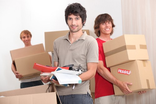 Furniture and boxes prepared for short-term storage during a move