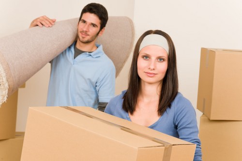 Packed office items ready for transport during a Waterloo relocation