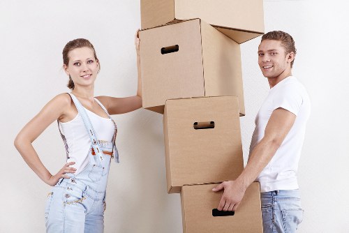 Preparing boxes and furniture for a Waterloo moving truck